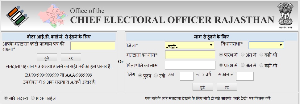 Voter-List-Rajasthan Search through EPIC number or Name