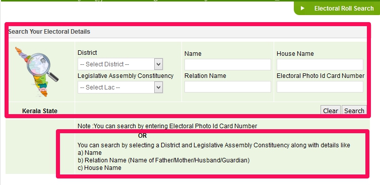 ceo kerala-voter-search-options